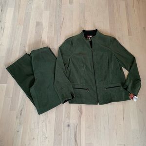 JM Collection olive zip up jacket with pants NWT